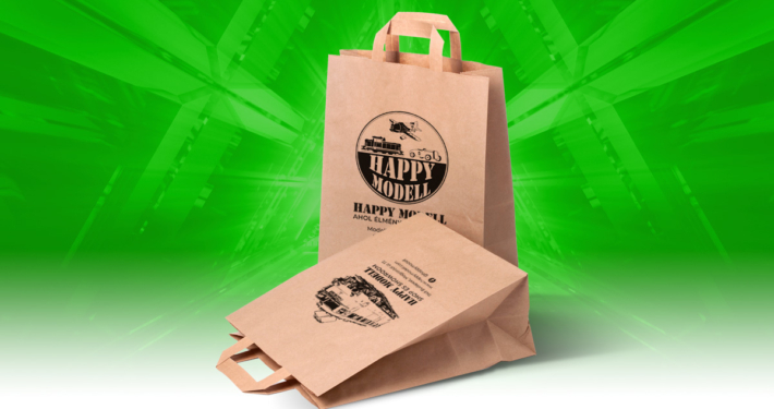 Szalagfüles papírtáska barna - Happy Modell